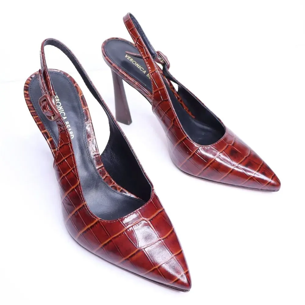 VERONICA BEARD Callie Croc Embossed Slingback Pump Sepia Red Women's 5.5